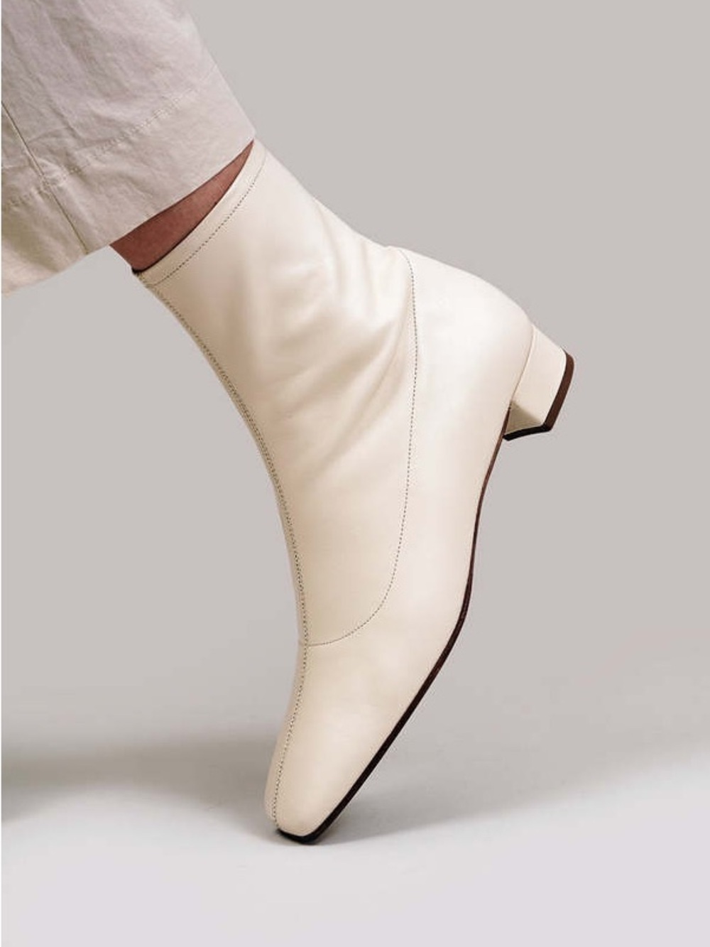 BY FAR Cream Leather Ankle Boots Women EU 38 Square Toe Block Heel NWOB